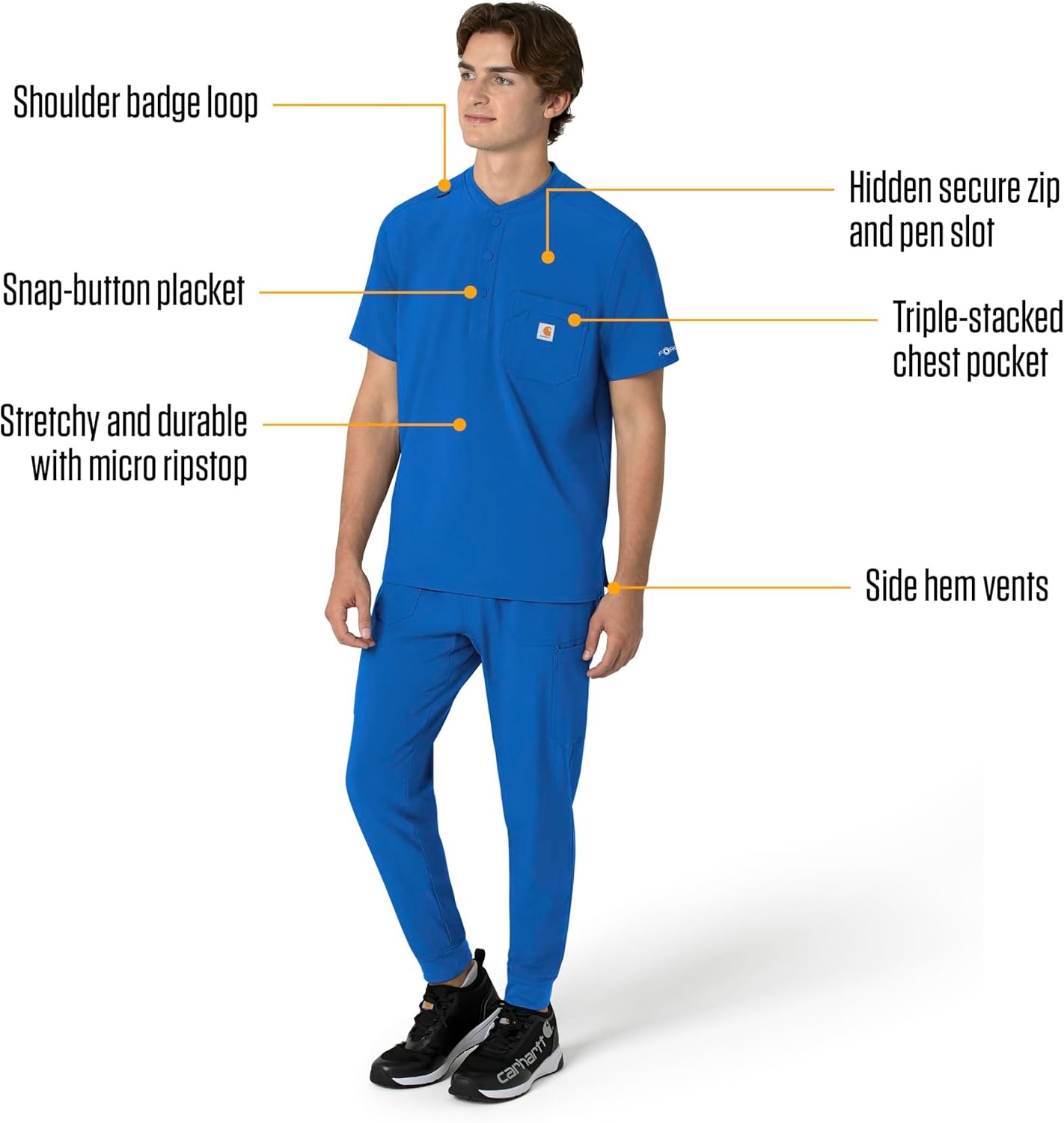 image:imageCarhartt Scrubs for Men Force CrossFlex Henley Tops with 3 PocketsRoyal