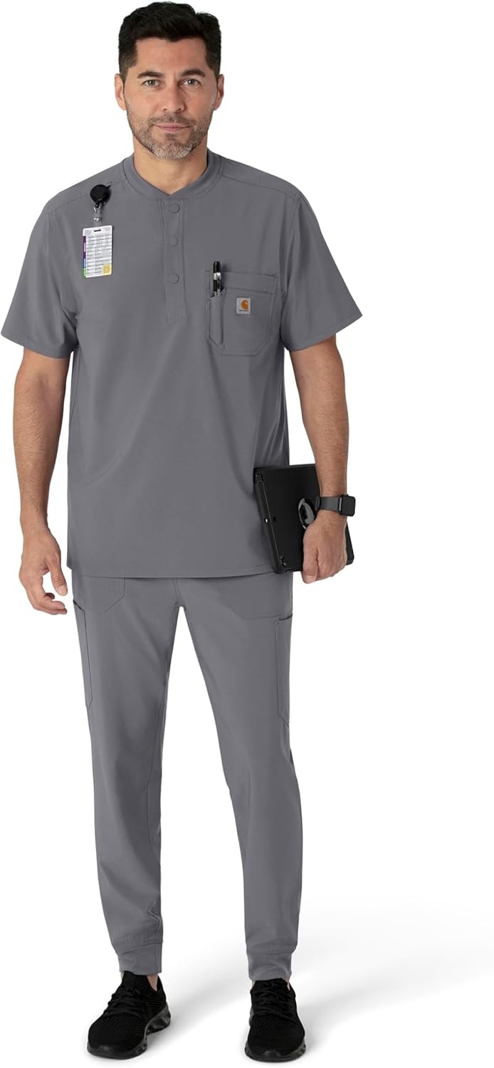 image:imageCarhartt Scrubs for Men Force CrossFlex Joggers Pants with Drawstring and 7 PocketsPewter