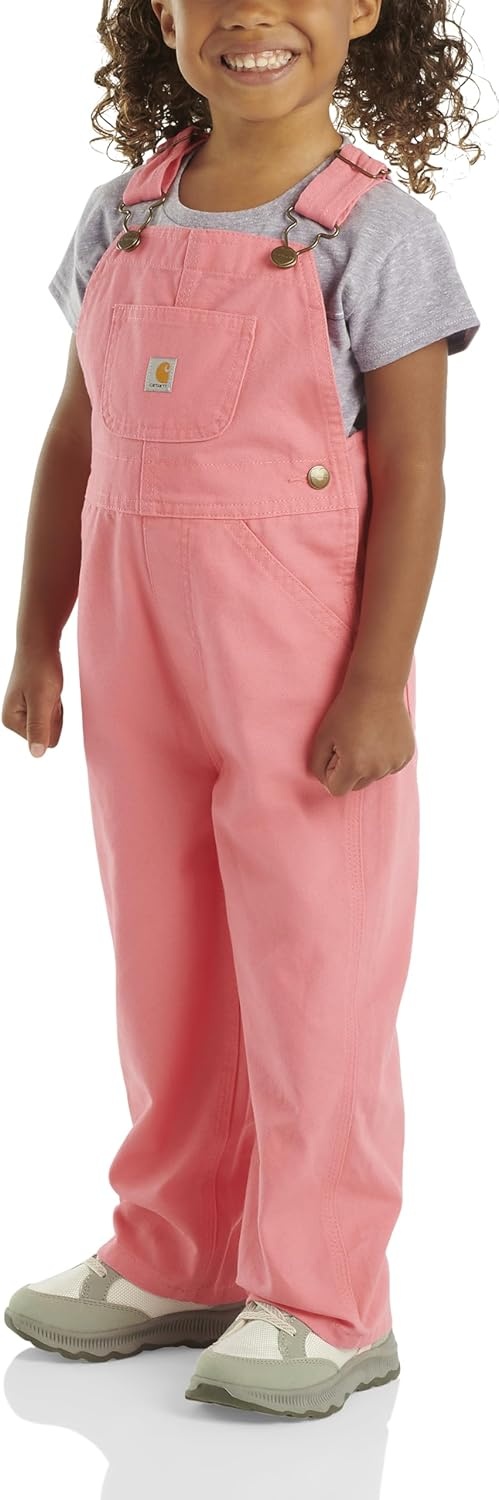 image:imageCarhartt Toddler Girls Unlined Canvas Bib Overalls Pink Lemonade 4T