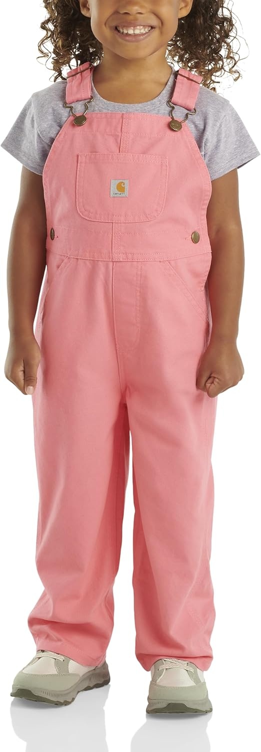 image:imageCarhartt Toddler Girls Unlined Canvas Bib Overalls Pink Lemonade 4T