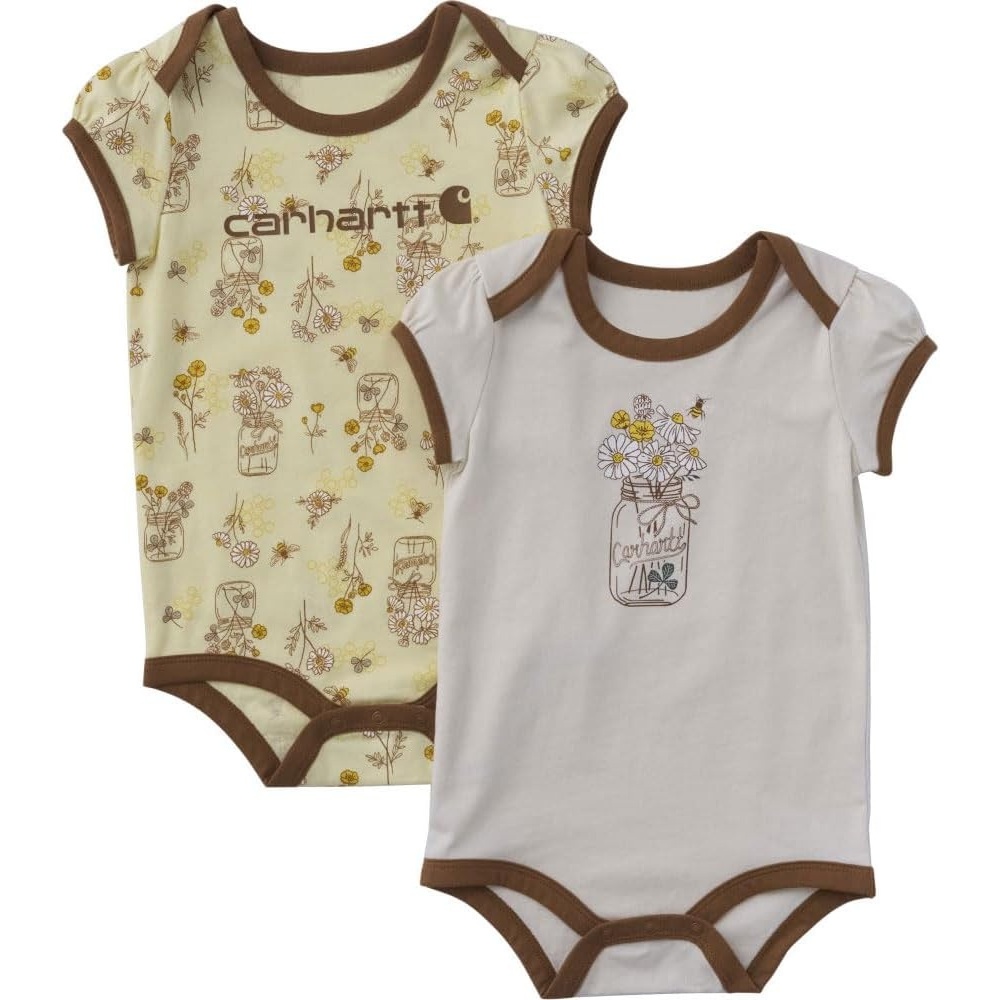 image:imageCarhartt Baby Girls 2pack Puffsleeve Printed BodysuitsBeige Bee Print