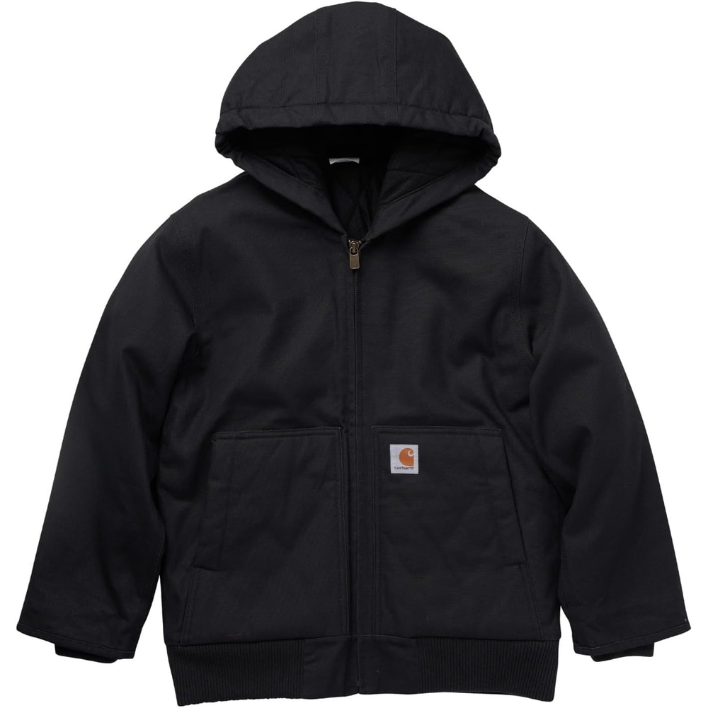 image:imageCarhartt Boys FlannelLined Hooded Canvas Insulated ZipUp JacketCaviar Black