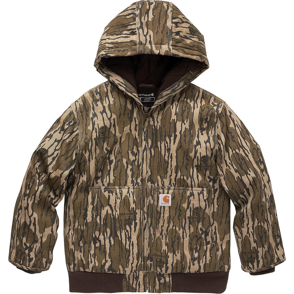 image:imageCarhartt Boys FlannelLined Hooded Canvas Insulated ZipUp JacketMossy Oak Bottomland