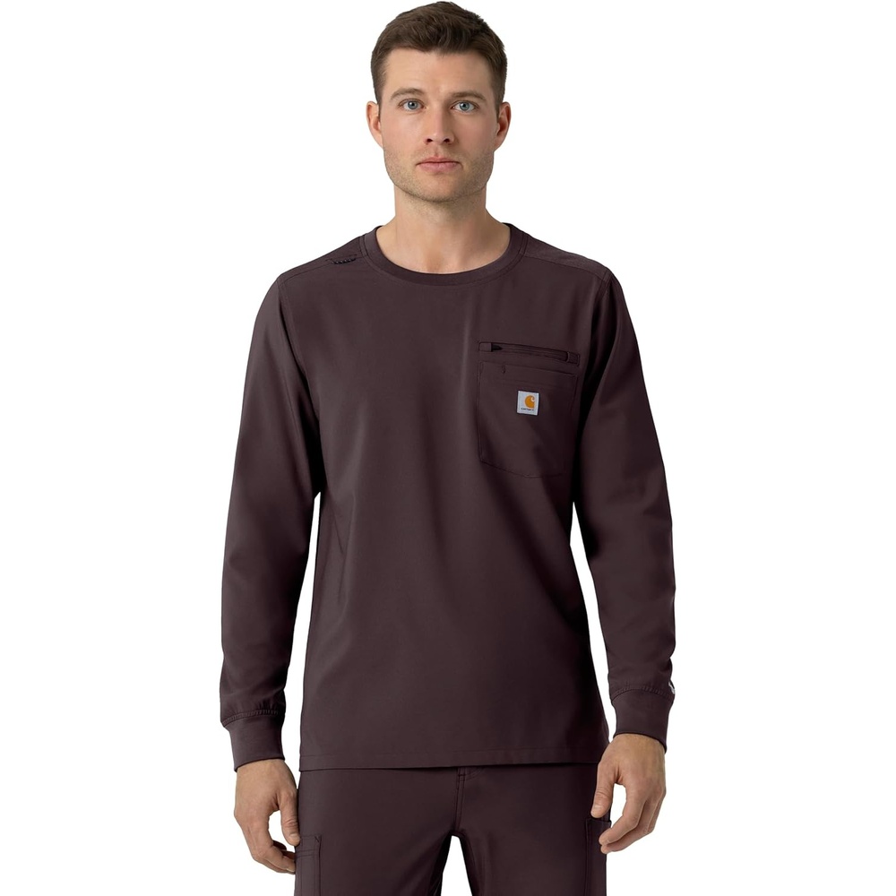 image:imageCarhartt Force CrossFlex Mens Crew Neck Long Sleeve Scrub TopDark Sepia