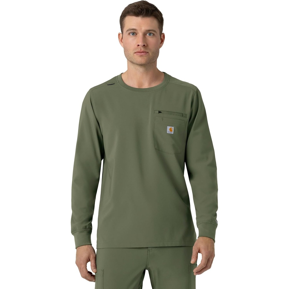 image:imageCarhartt Force CrossFlex Mens Crew Neck Long Sleeve Scrub TopOlive