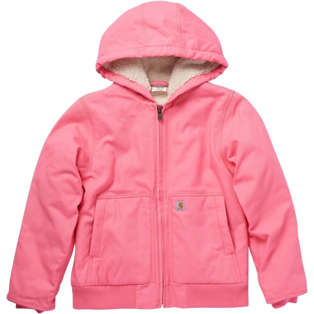 image:imageCarhartt Girls Zip Front Flannel Quilt Lined Hooded Active JacPink Lemonade