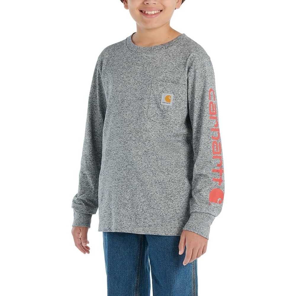 image:imageCarhartt Kids CA6619 LongSleeve Graphic Pocket TShirtCharcoal Heather