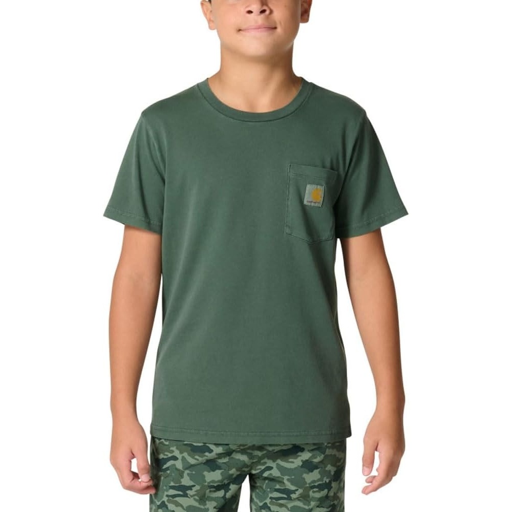 image:imageCarhartt Kids CA6789 ShortSleeve Garment Dyed Pocket TShirt BoysJungle Green Wash