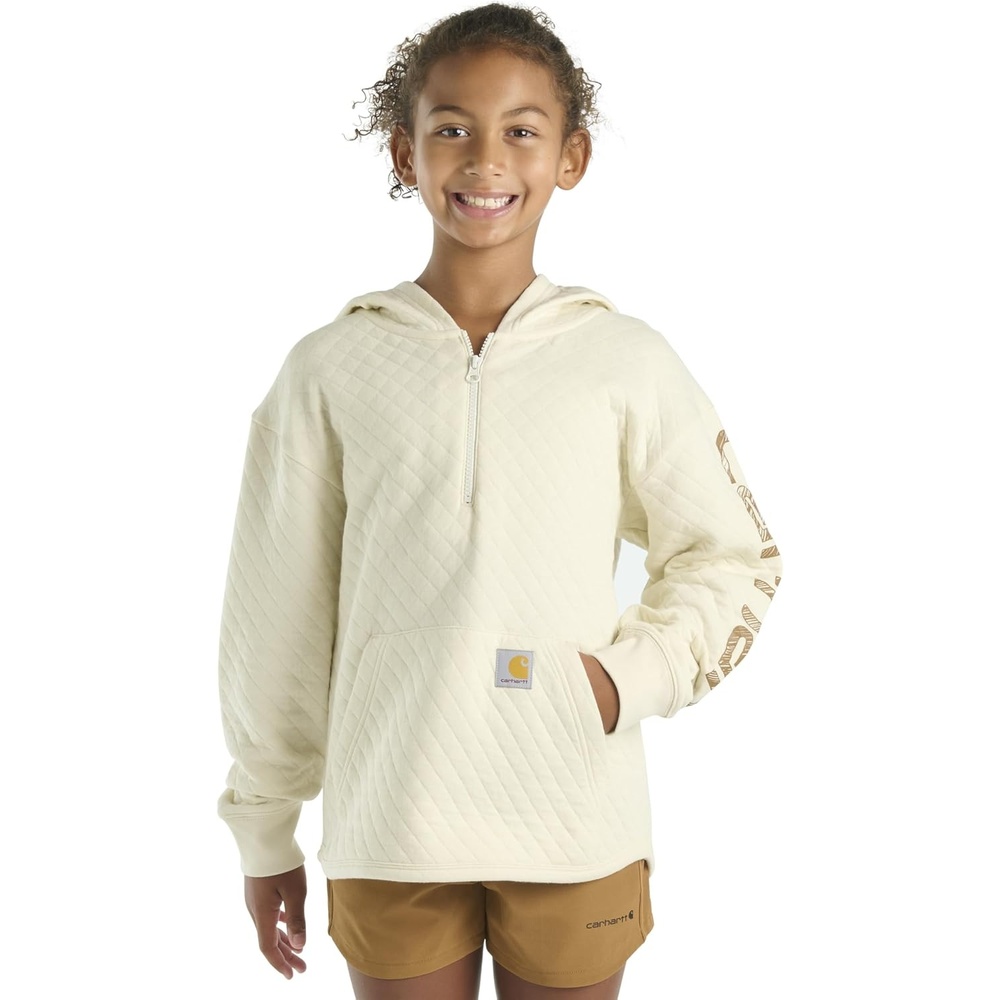 image:imageCarhartt Kids CA7108 LongSleeve Quilted Jersey Half Zip Sweatshirt GirlsLight Beige