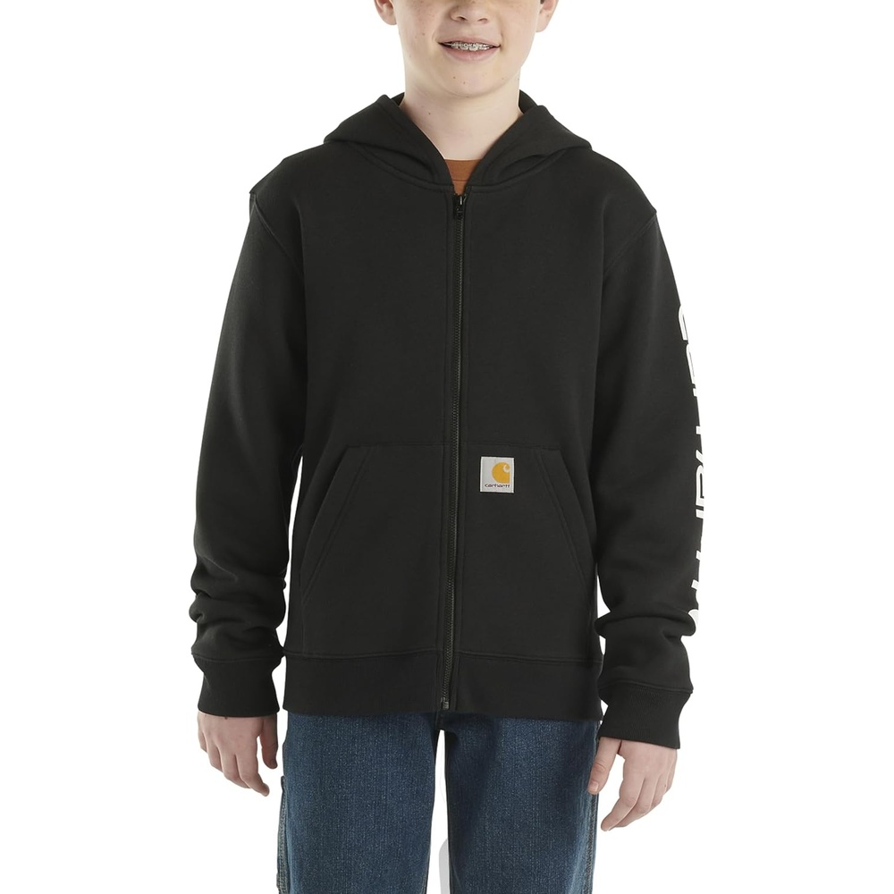 image:imageCarhartt Kids CP8675 LongSleeve FullZip Logo Sweatshirt  BoysCaviar Black