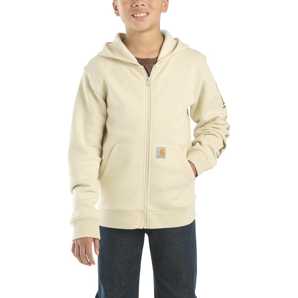 image:imageCarhartt Kids CP8675 LongSleeve FullZip Logo Sweatshirt  BoysLight Malt Beige