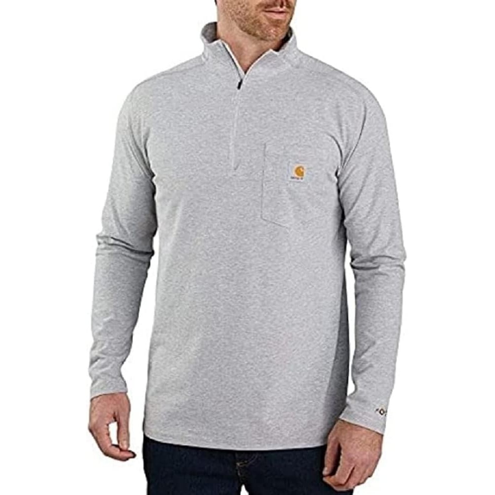 image:imageCarhartt Mens 104255 Force Relaxed Fit Quarter Zip Pocket TShirtHeather Grey