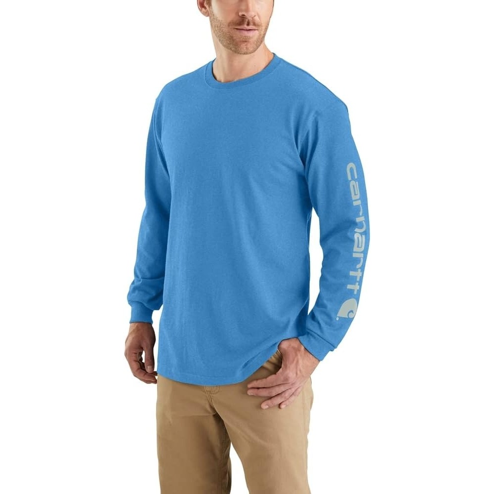 image:imageCarhartt Mens Dearborn Loose LongSleeve Logo TShirt CloseoutBlue Lagoon Heather