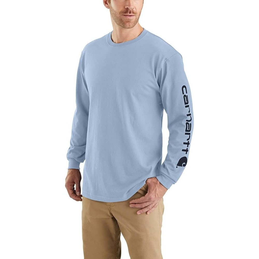 image:imageCarhartt Mens Dearborn Loose LongSleeve Logo TShirt CloseoutFog Blue