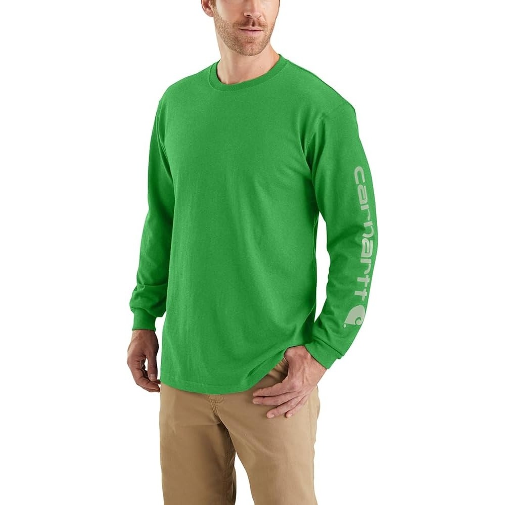 image:imageCarhartt Mens Dearborn Loose LongSleeve Logo TShirt CloseoutOlive Green Heather