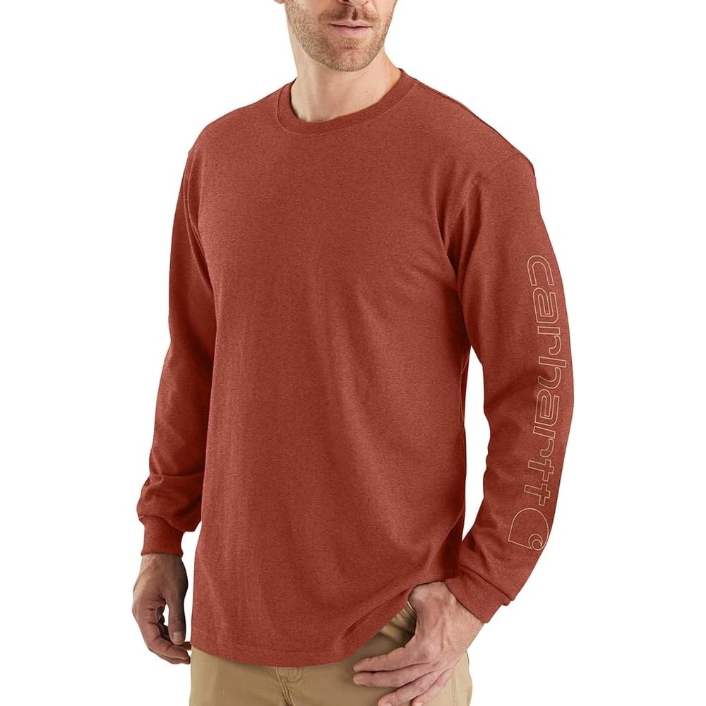 image:imageCarhartt Mens Dearborn Loose LongSleeve Logo TShirt CloseoutSaddle Red Heather
