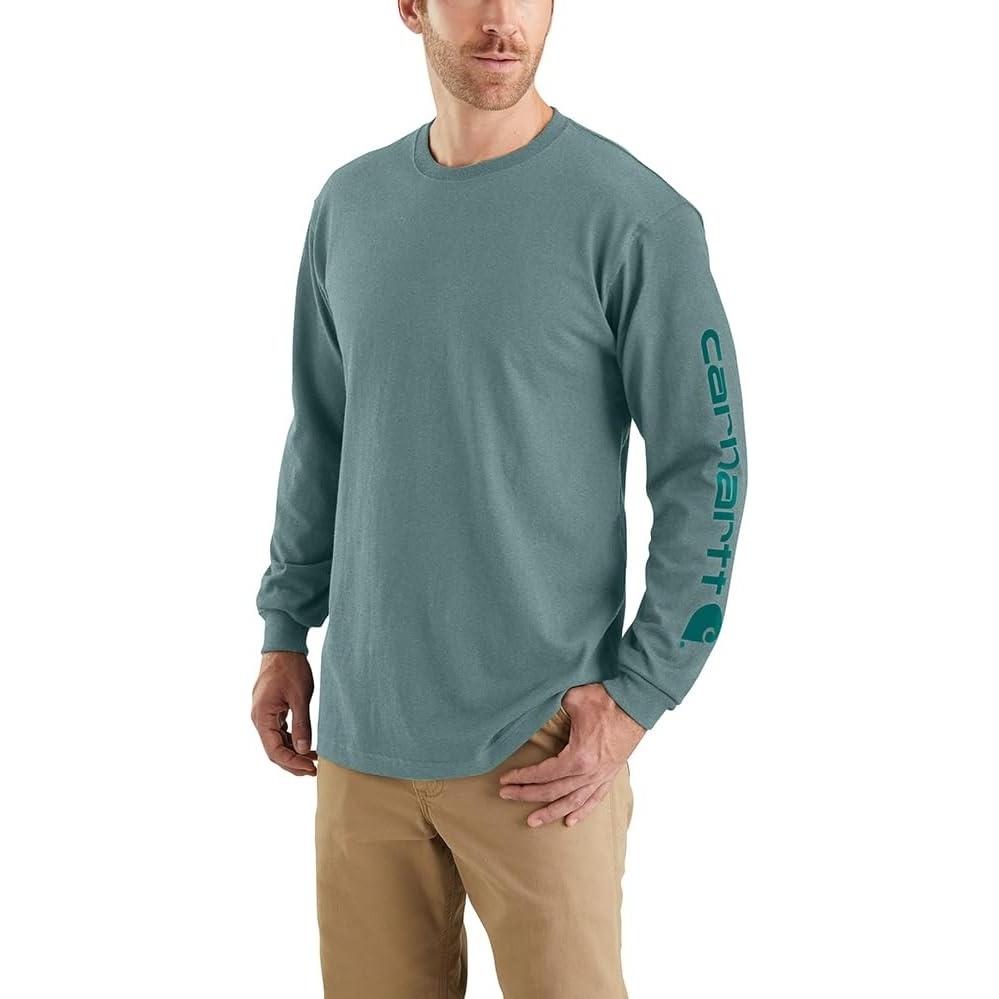 image:imageCarhartt Mens Dearborn Loose LongSleeve Logo TShirt CloseoutSea Pine Heather