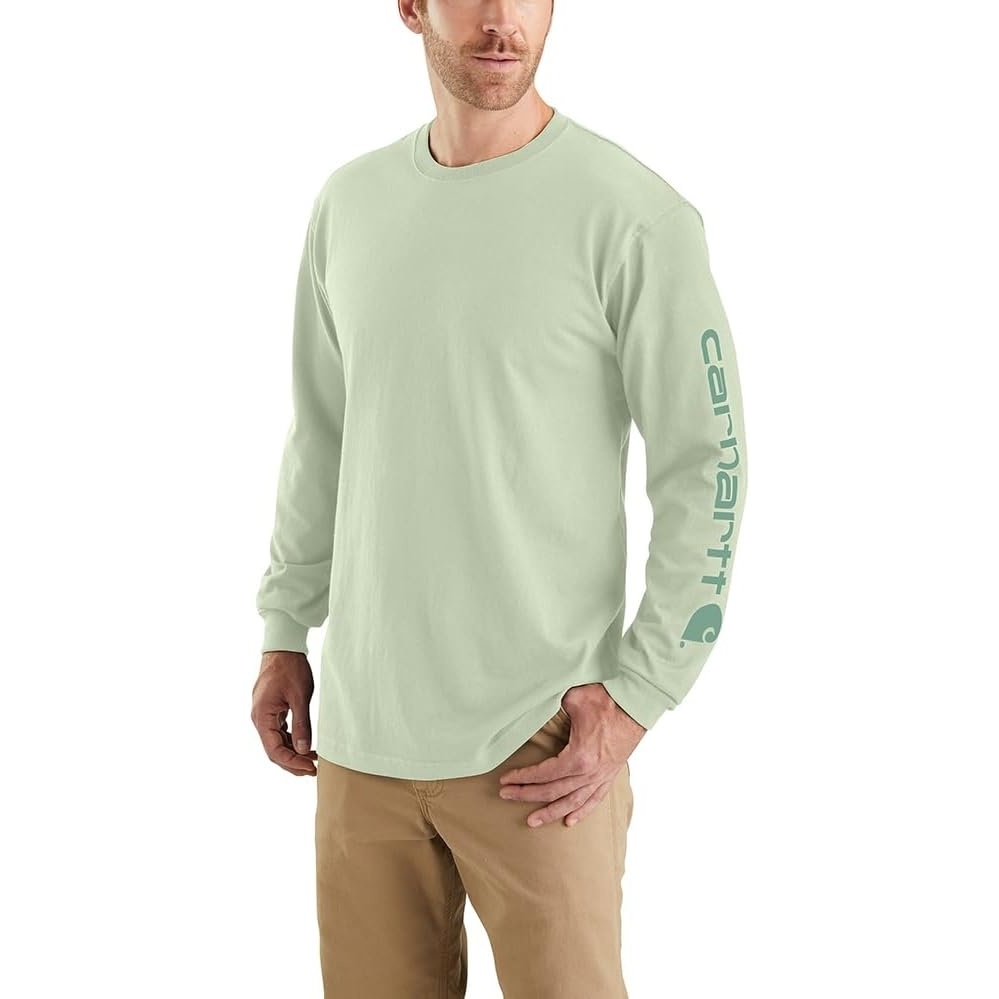 image:imageCarhartt Mens Dearborn Loose LongSleeve Logo TShirt CloseoutTender Greens