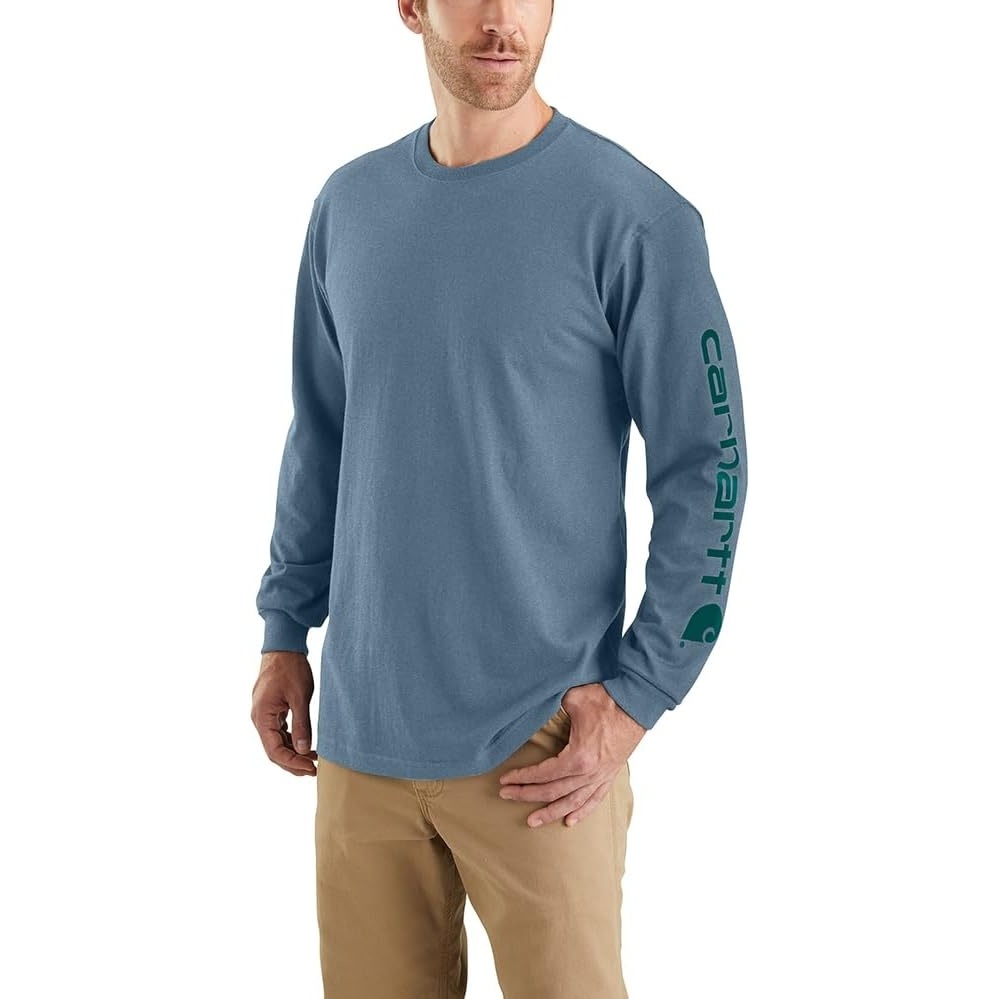 image:imageCarhartt Mens Dearborn Loose LongSleeve Logo TShirt CloseoutThundercloud Heather