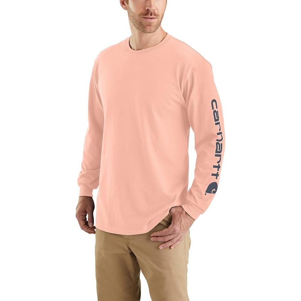 image:imageCarhartt Mens Dearborn Loose LongSleeve Logo TShirt CloseoutTropical Peach