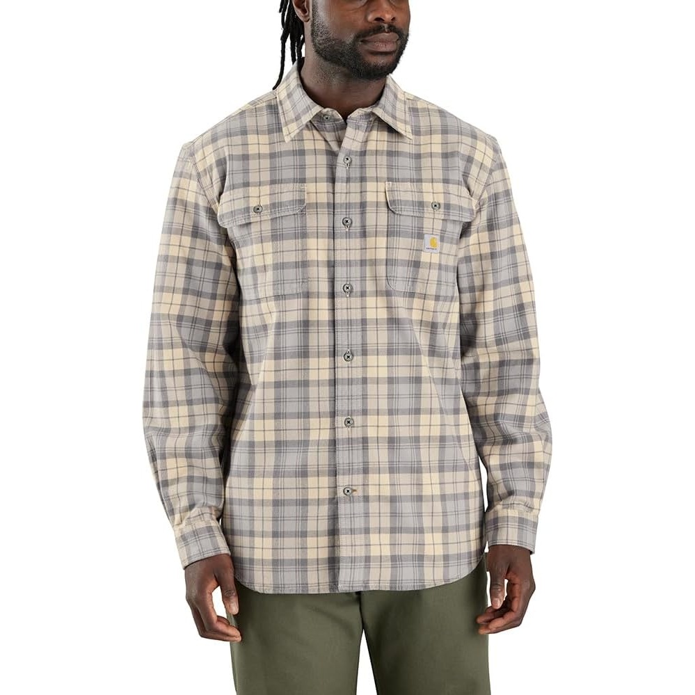 image:imageCarhartt Mens Loose Fit Heavyweight Flannel LongSleeve Plaid ShirtCarhartt Gray