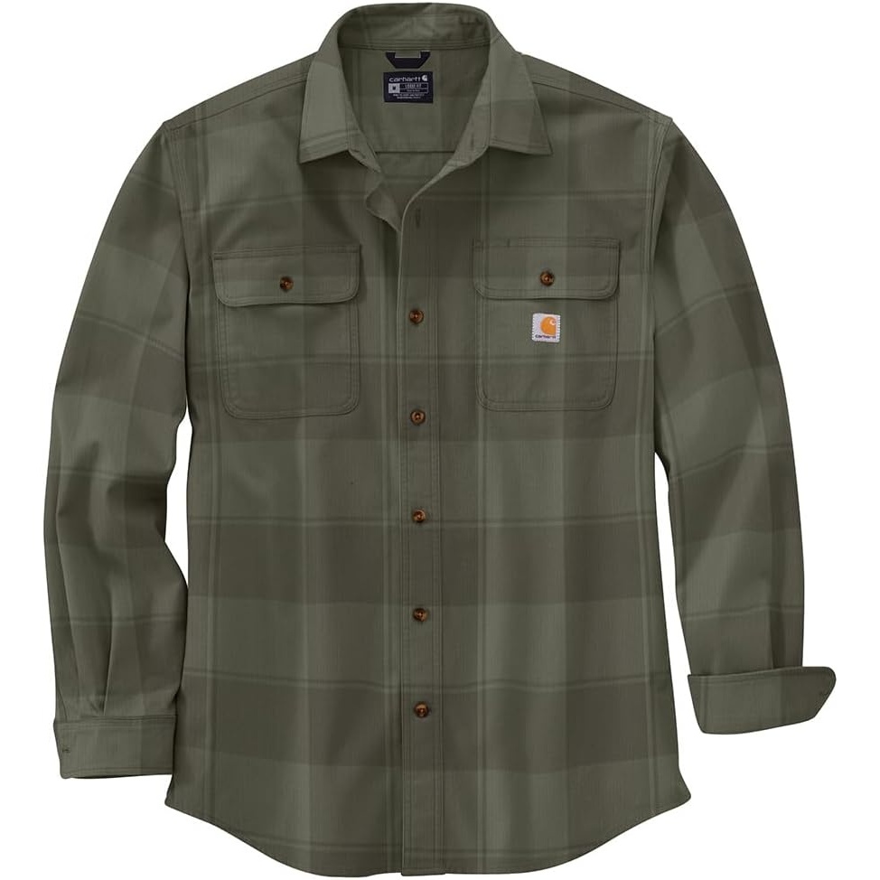 image:imageCarhartt Mens Loose Fit Heavyweight Flannel LongSleeve Plaid ShirtDusty Olive