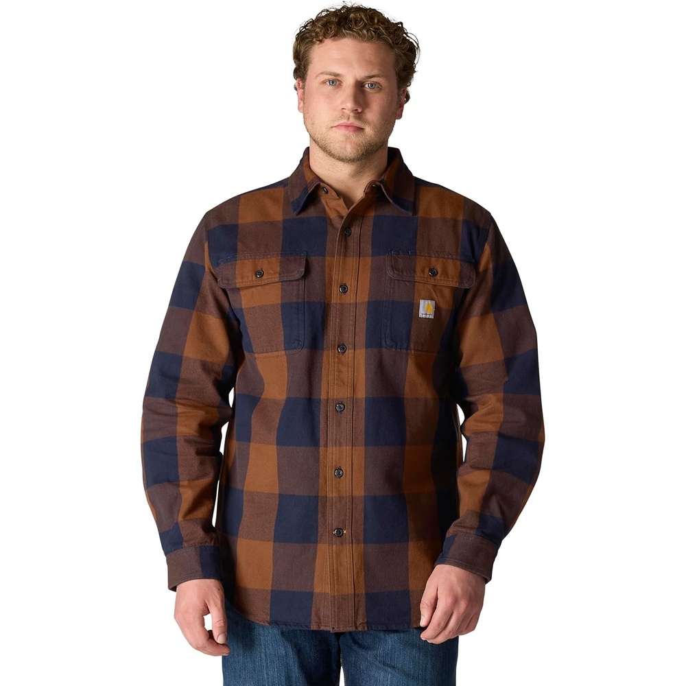 image:imageCarhartt Mens Loose Fit Heavyweight Flannel LongSleeve Plaid ShirtRed Duck