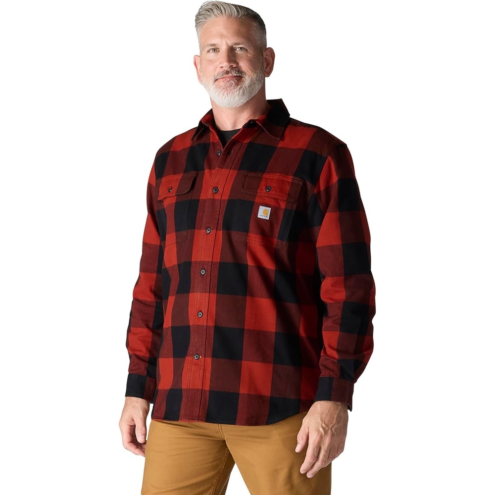 image:imageCarhartt Mens Loose Fit Heavyweight Flannel LongSleeve Plaid ShirtSpice Red