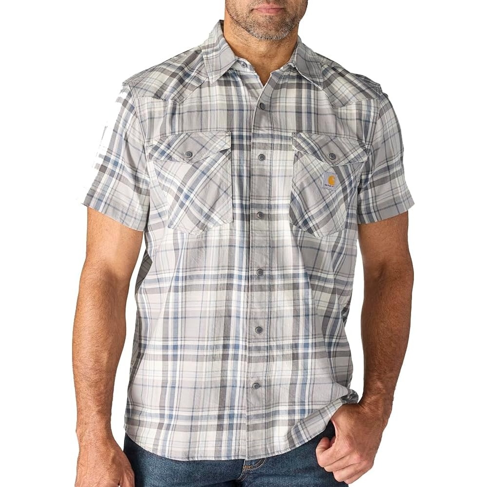 image:imageCarhartt Mens Montana Bozeman Relaxed Ss Plaid ShirtCarhartt Gray