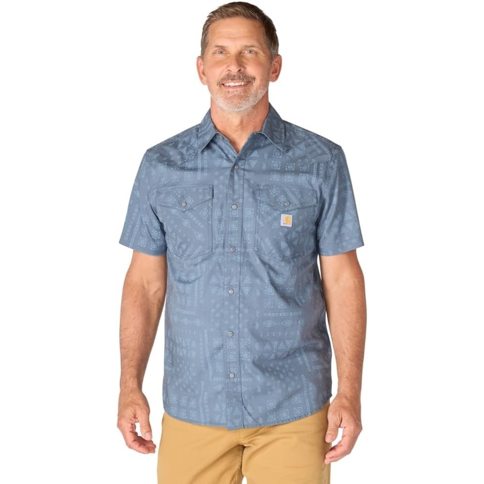 image:imageCarhartt Mens Montana Bozeman Relaxed Ss Plaid ShirtIron Blue Bandana Print