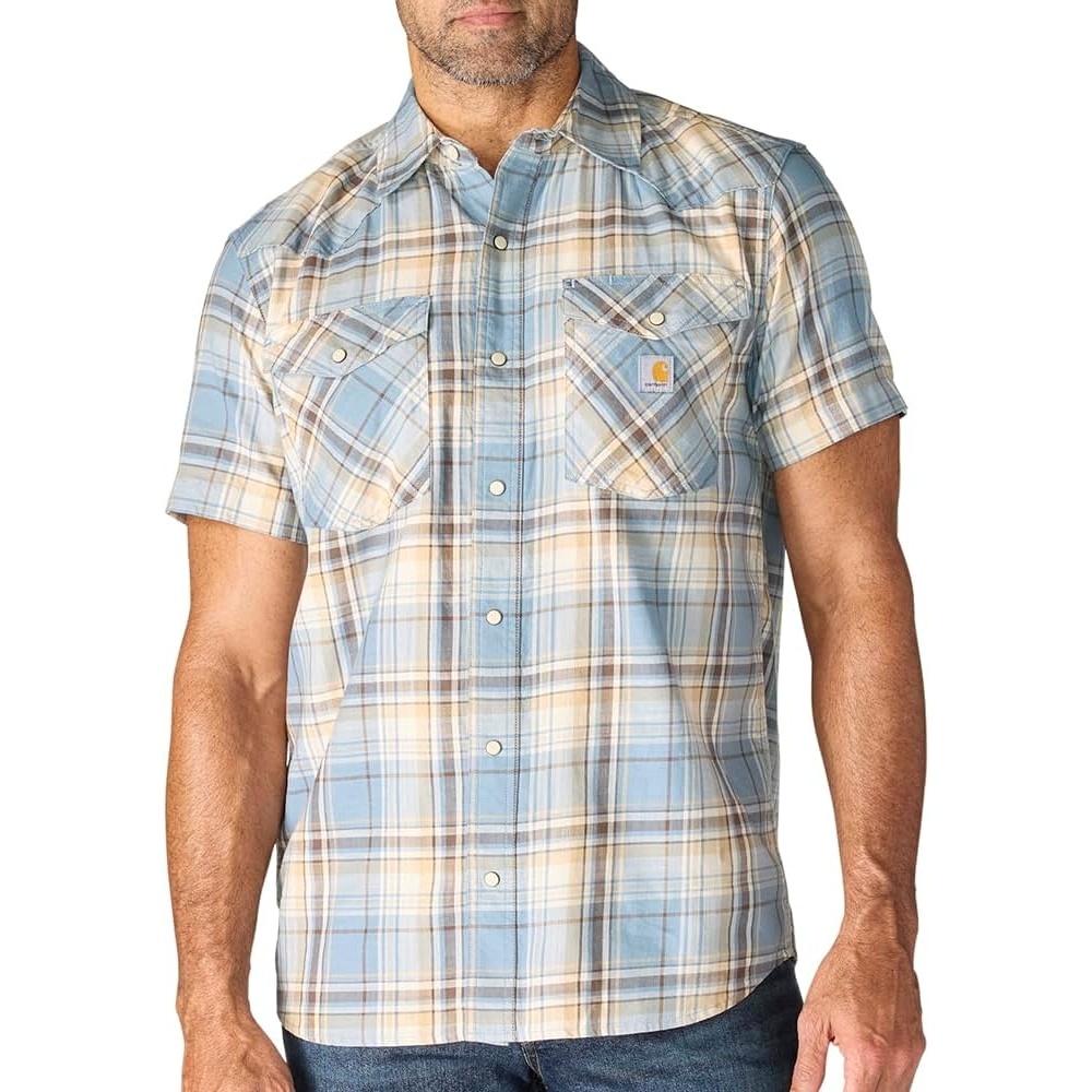 image:imageCarhartt Mens Montana Bozeman Relaxed Ss Plaid ShirtRolling Thunder