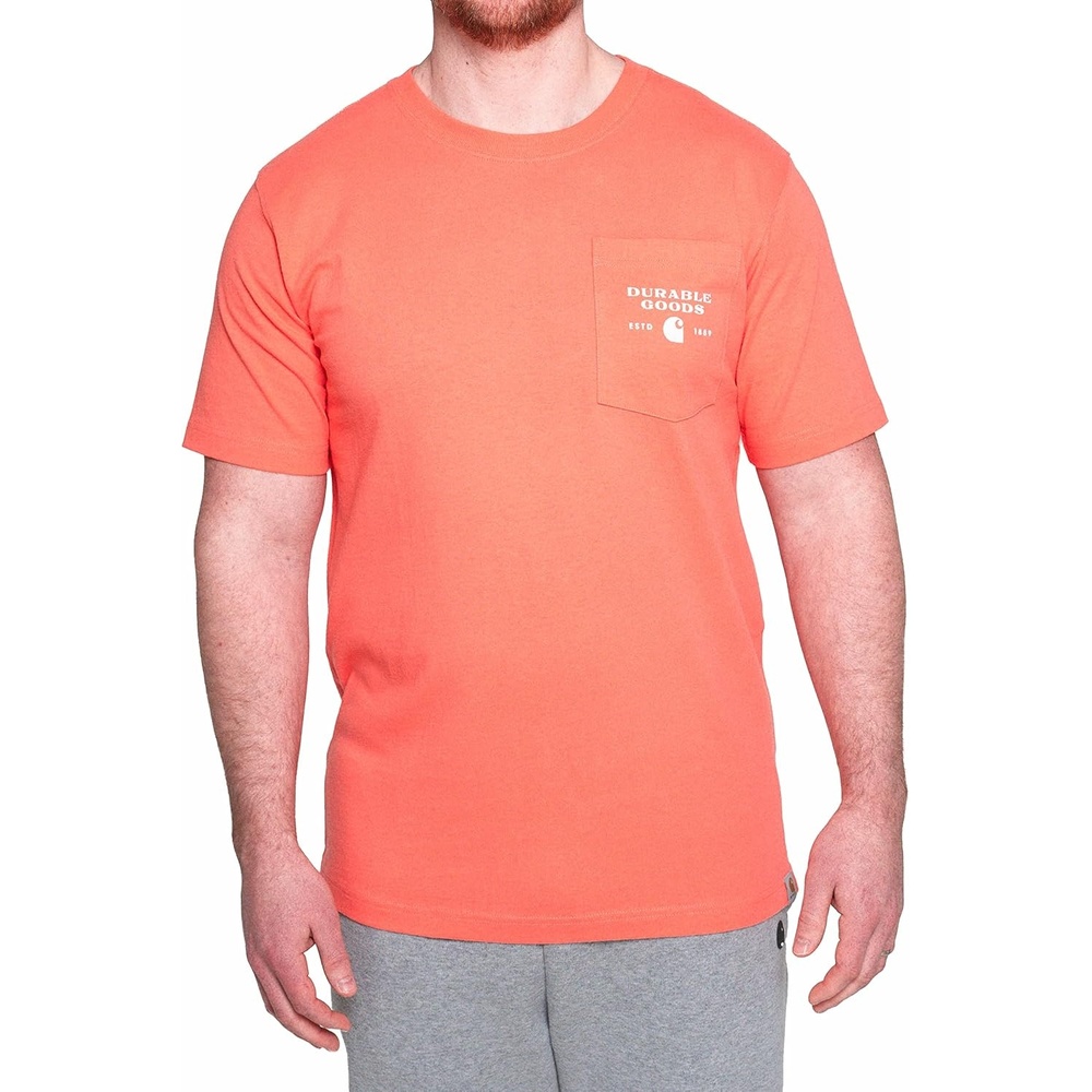 image:imageCarhartt Mens Relaxed Fit Heavyweight ShortSleeve Pocket Logo Graphic TShirtElectric Coral