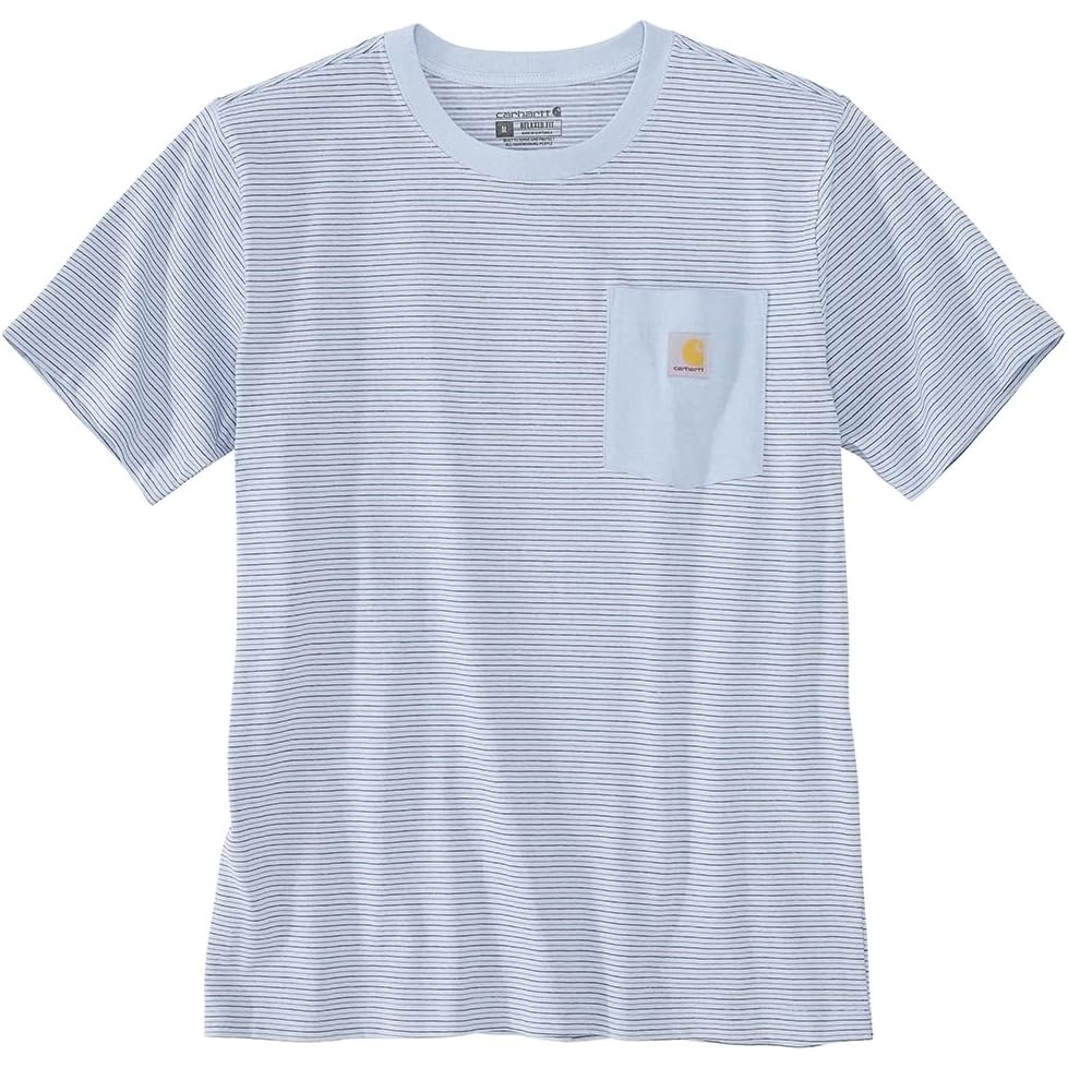 image:imageCarhartt Mens Relaxed Fit Heavyweight ShortSleeve Pocket Logo Graphic TShirtFog Blue Stripe