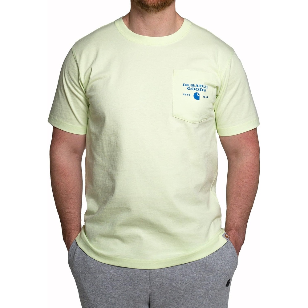 image:imageCarhartt Mens Relaxed Fit Heavyweight ShortSleeve Pocket Logo Graphic TShirtHint of Lime
