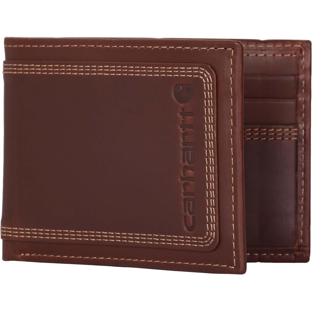 image:imageCarhartt Mens Rugged Leather Triple Stitch Wallets Available in Multiple Styles Brown TrifoldBrown Passcase