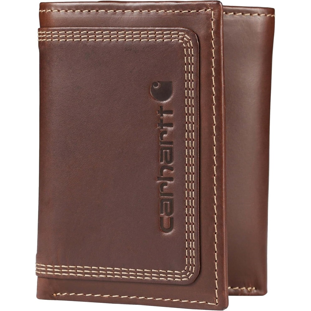 image:imageCarhartt Mens Rugged Leather Triple Stitch Wallets Available in Multiple Styles Brown TrifoldBrown Trifold