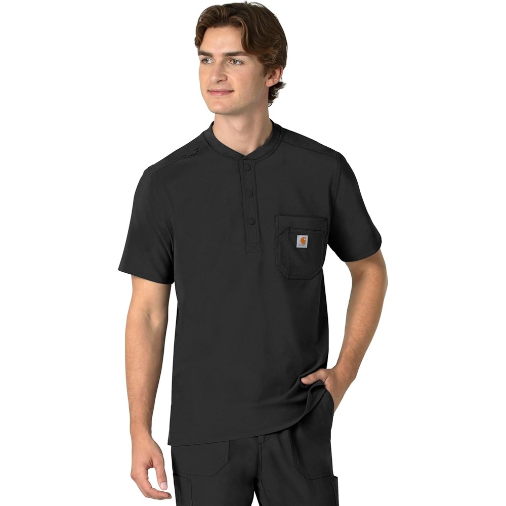 image:imageCarhartt Scrubs for Men Force CrossFlex Henley Tops with 3 PocketsBlack