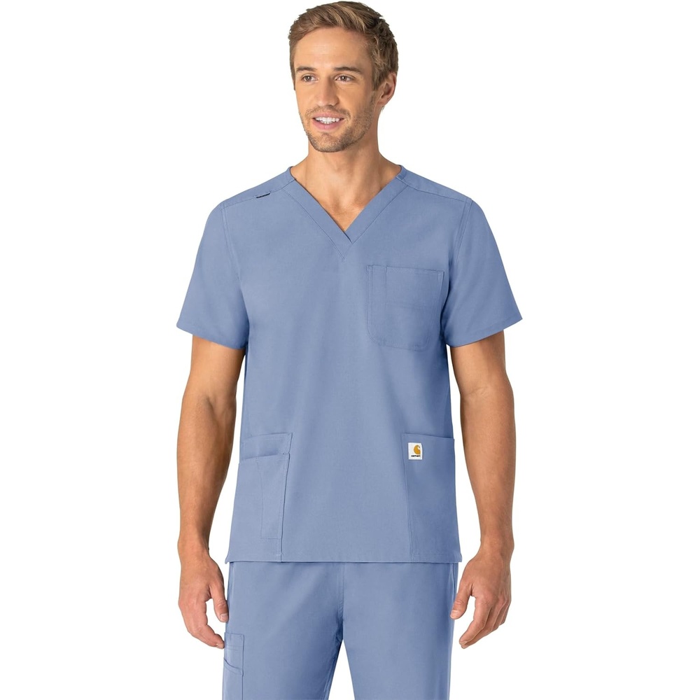 image:imageCarhartt Scrubs for Men Force CrossFlex Henley Tops with 3 PocketsCeil Blue