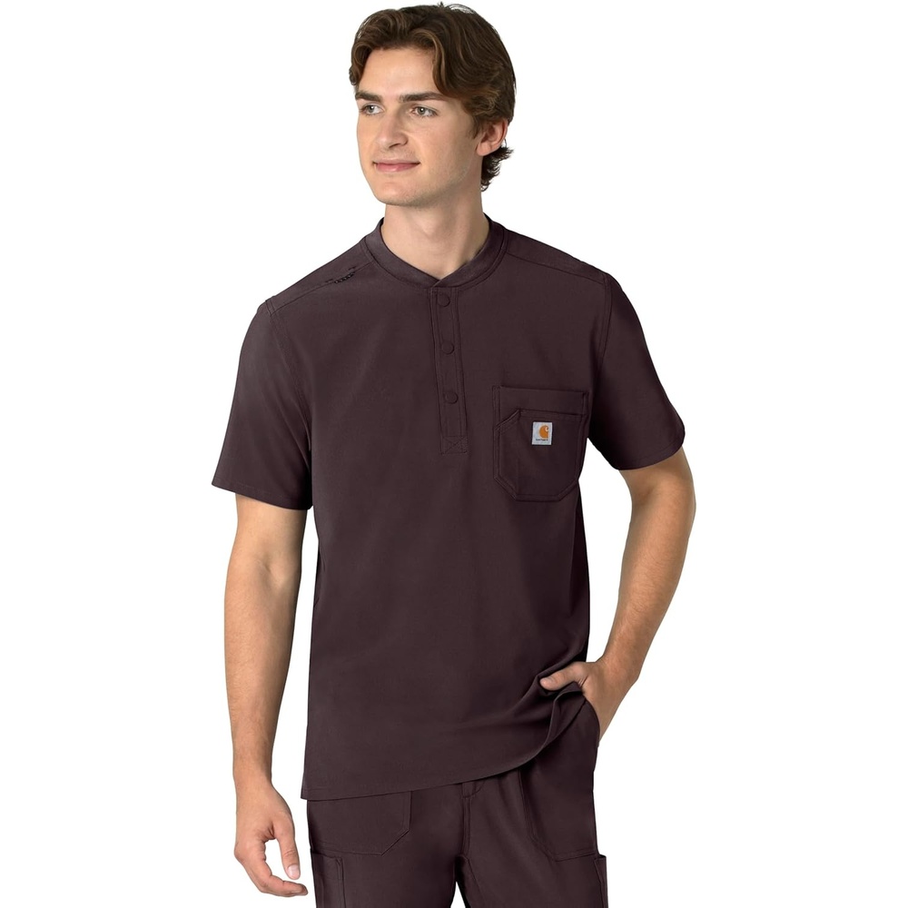 image:imageCarhartt Scrubs for Men Force CrossFlex Henley Tops with 3 PocketsDark Sepia