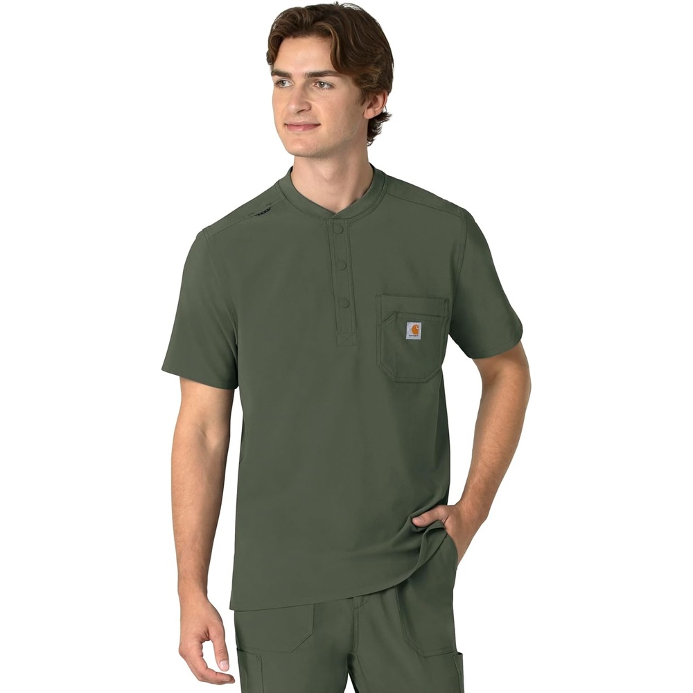 image:imageCarhartt Scrubs for Men Force CrossFlex Henley Tops with 3 PocketsOlive