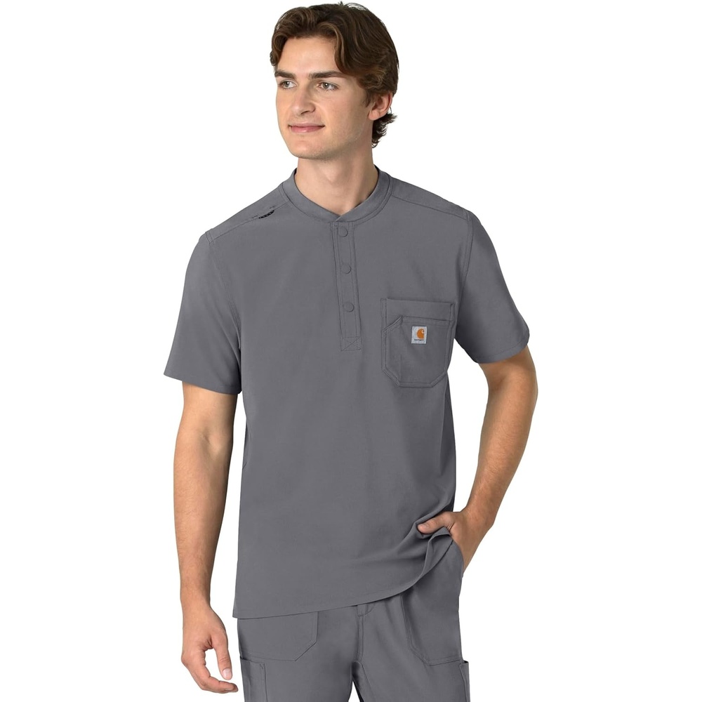 image:imageCarhartt Scrubs for Men Force CrossFlex Henley Tops with 3 PocketsPewter