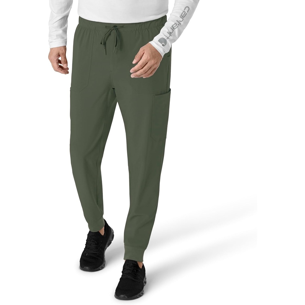 image:imageCarhartt Scrubs for Men Force CrossFlex Joggers Pants with Drawstring and 7 PocketsOlive