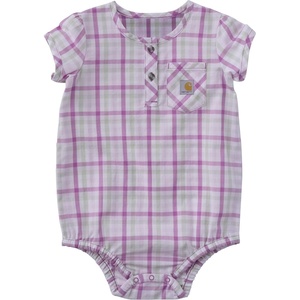 Carhartt Baby Girls’ Puff-Sleeve Woven Fabric Poplin Bodysuit(Lavender Plaid)