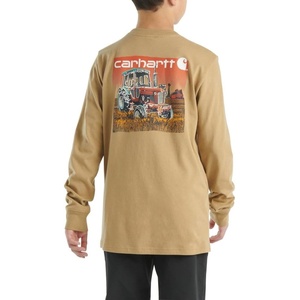 Carhartt Kid’s CA6619 Long-Sleeve Graphic Pocket T-Shirt(Dark Khaki)