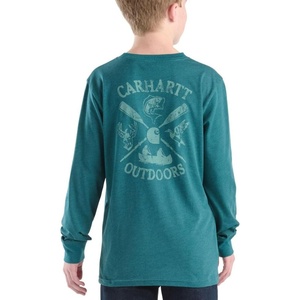 Carhartt Kid’s CA6761 Long-Sleeve Outdoor Pocket T-Shirt – Boys(Atlantic Deep Heather)