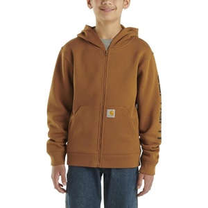 Carhartt Kid’s CP8675 Long-Sleeve Full-Zip Logo Sweatshirt – Boys(Carhartt Brown)