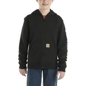 Carhartt Kid’s CP8675 Long-Sleeve Full-Zip Logo Sweatshirt – Boys(Caviar Black)
