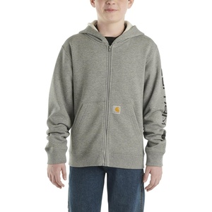 Carhartt Kid’s CP8675 Long-Sleeve Full-Zip Logo Sweatshirt – Boys(Charcoal Grey Heather)