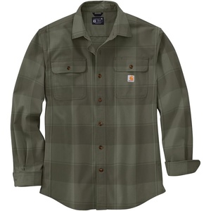 Carhartt Men’s Loose Fit Heavyweight Flannel Long-Sleeve Plaid Shirt(Dusty Olive)