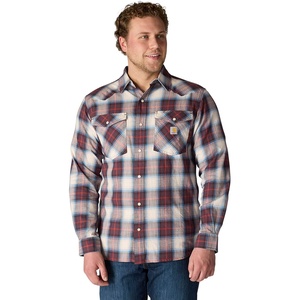 Carhartt Men’s Montana Rugged Flex Relaxed Fit Lightweight Long-Sleeve Snap-Front Plaid Shirt(Dark Sepia)